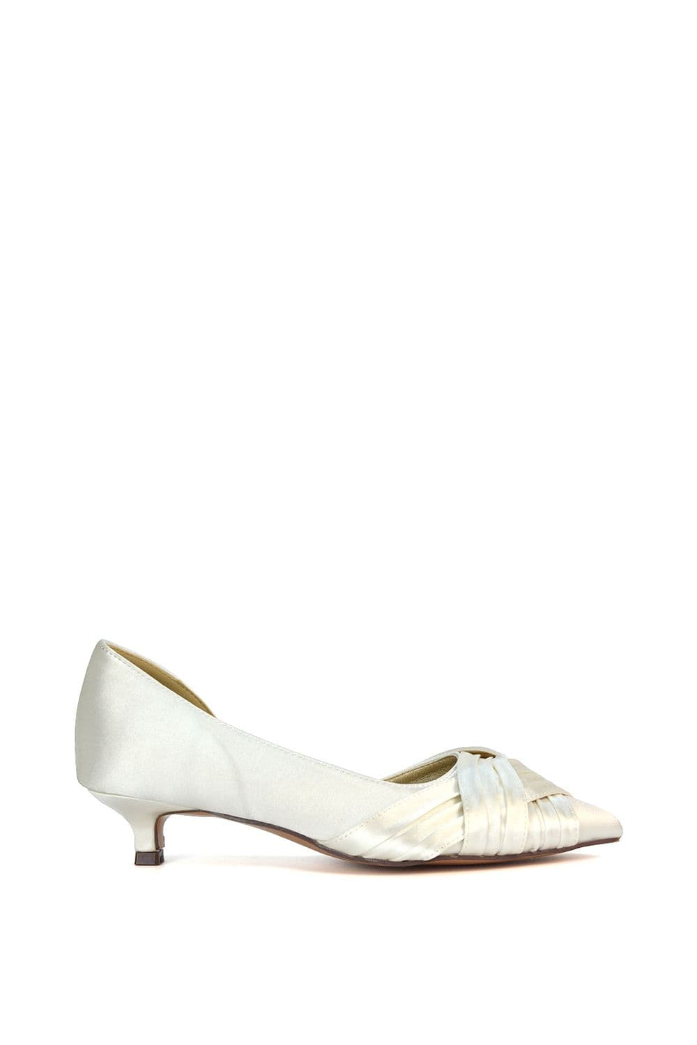 XY London Women's 'Freya' Pointed Toe Kitten Low Heel Classic Bridal Shoe Pumps in Ivory | Size: 6