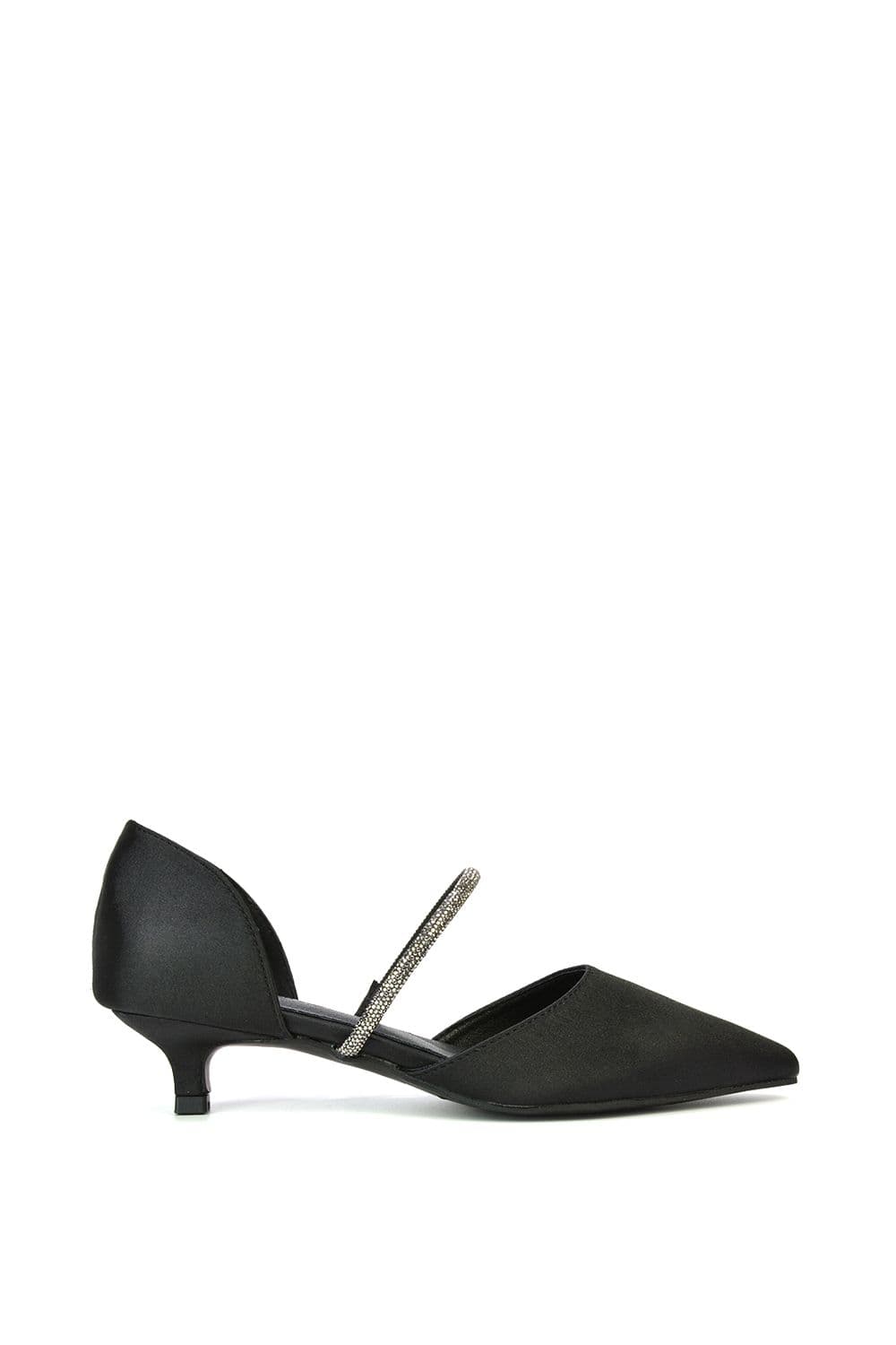 XY London Women's 'Laura' Diamante Strap Kitten Heel Pointed Toe Court Shoes in Black | Size: 6