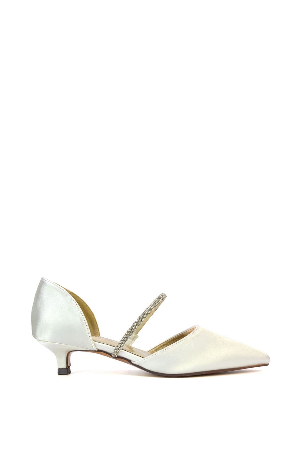 XY London Women's 'Laura' Diamante Strap Kitten Heel Pointed Toe Court Shoes in Ivory | Size: 4