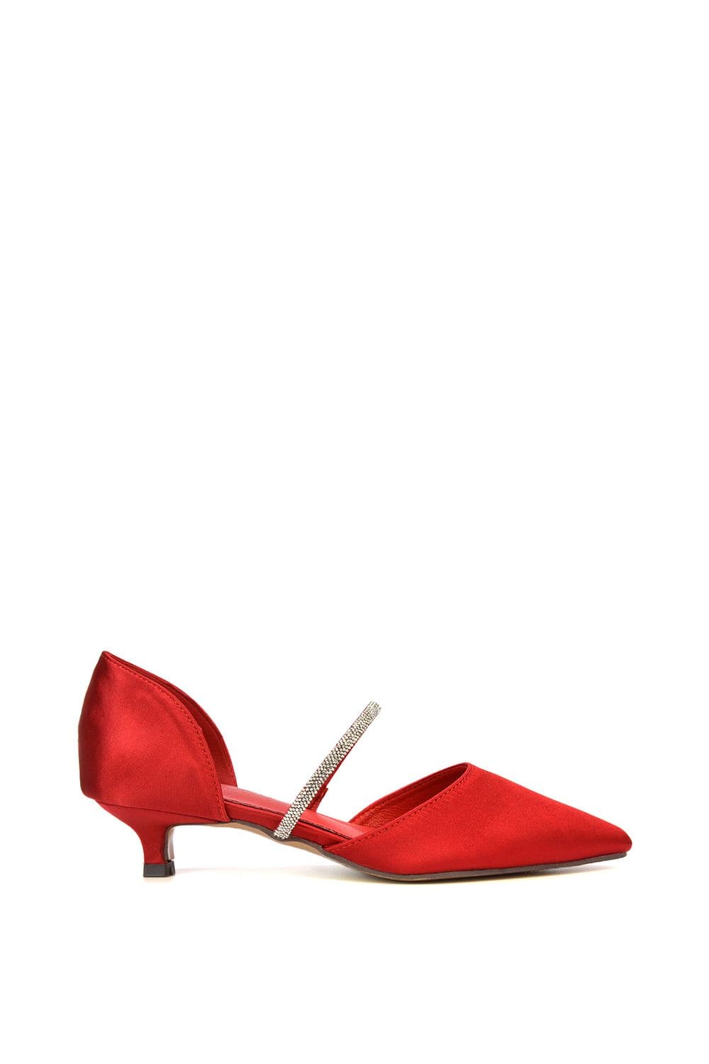 XY London Women's 'Laura' Diamante Strap Kitten Heel Pointed Toe Court Shoes in Red | Size: 4