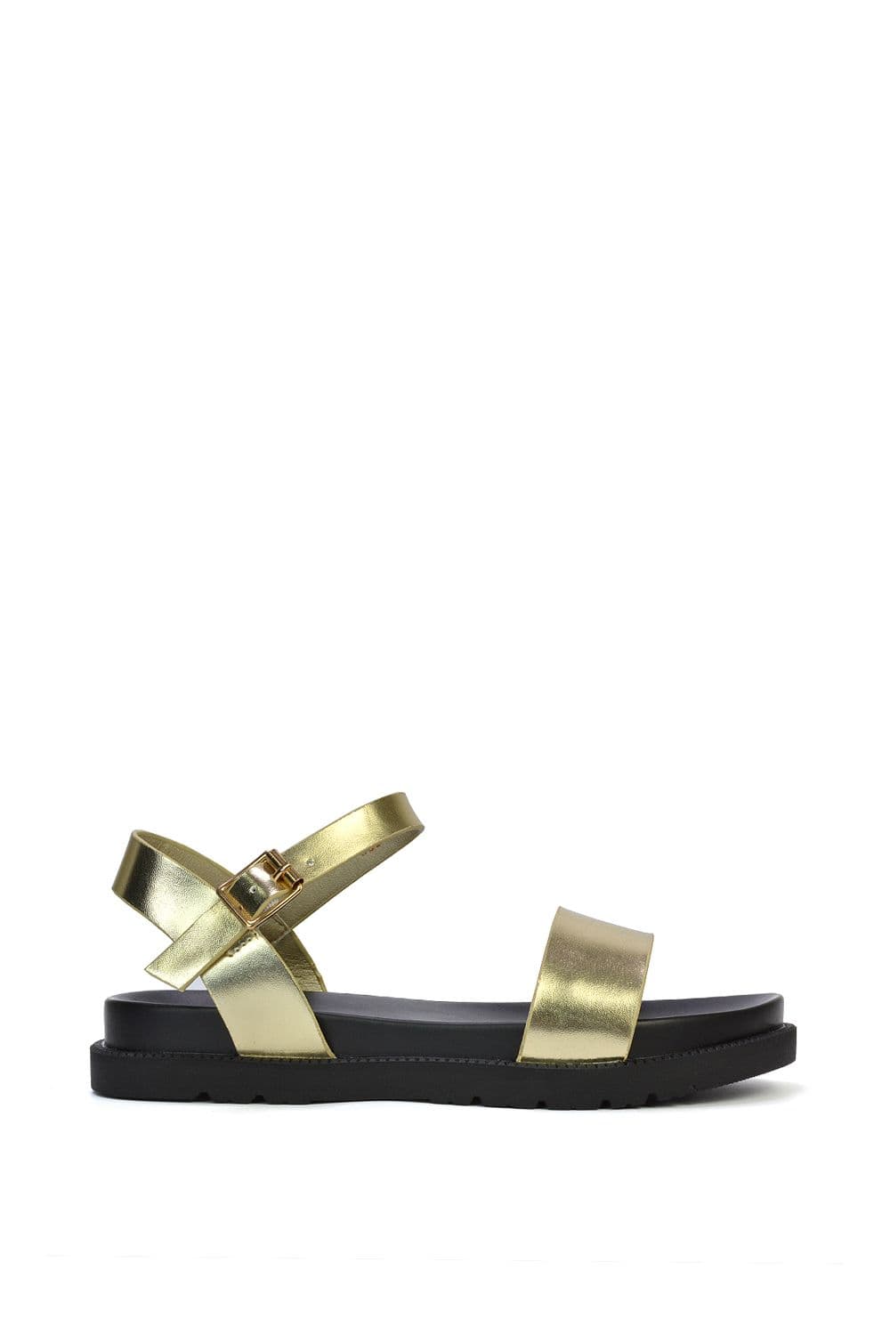 XY London Women's 'Grace' Two Strap Open Toe Platform Sandal Shoes in Metallic Gold | Size: 8