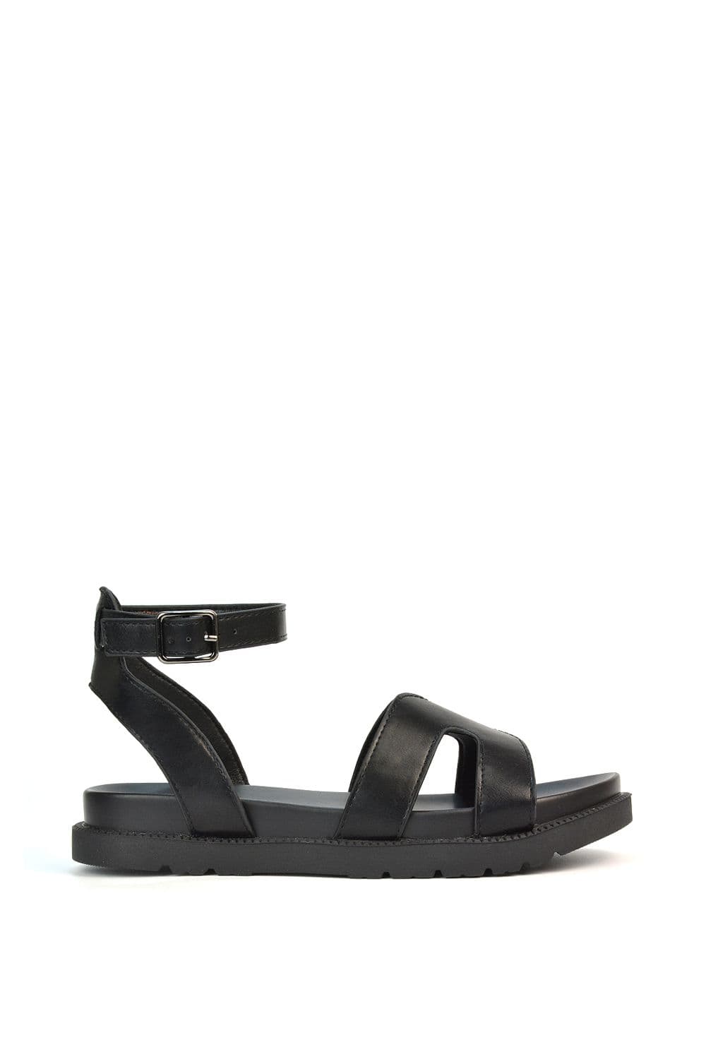 XY London Women's 'Angie' Flat Strappy Flexible Flatform Open Toe Sandals in Black | Size: 3