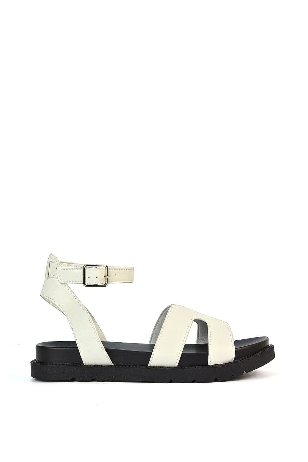 XY London Women's 'Angie' Flat Strappy Flexible Flatform Open Toe Sandals in White | Size: 6