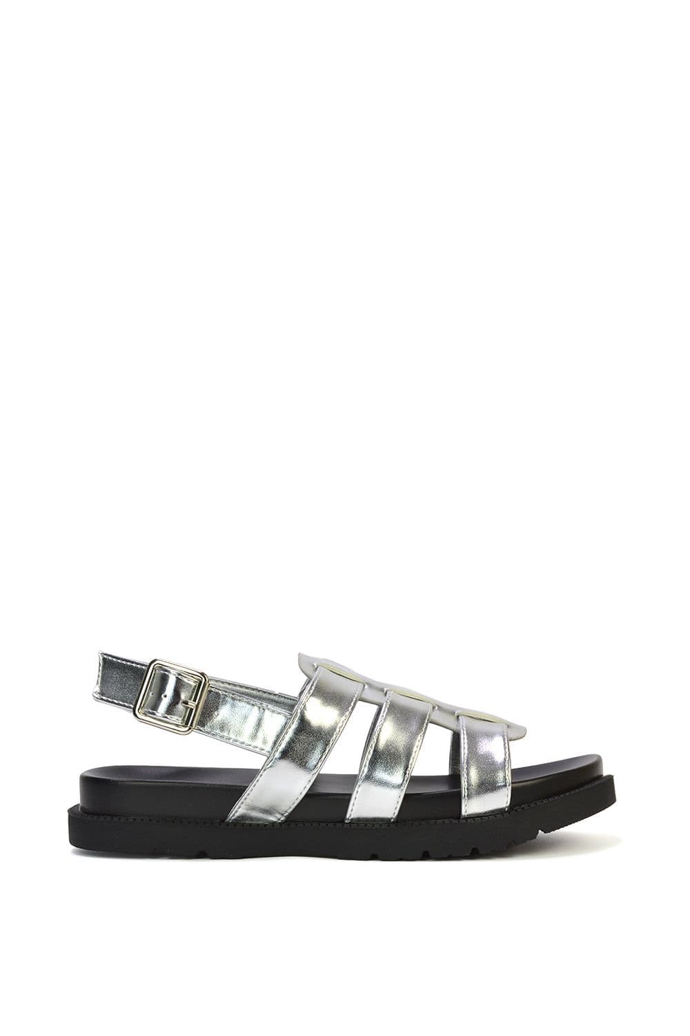 XY London Women's 'Gayna' Cleated Sole Strappy Open Toe Gladiator Platform Sandals in Metallic Silver | Size: 6