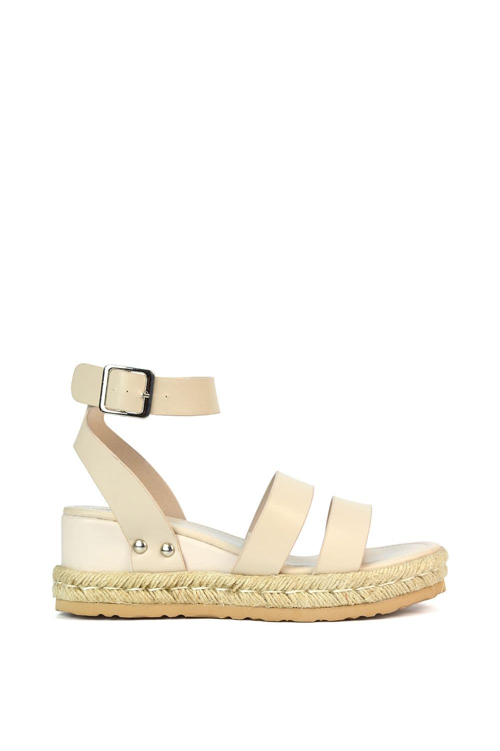 XY London Women's 'Brook' Espadrille Platform Wedge Low Heel Sandal Shoes With Ankle Strap in Nude | Size: 6
