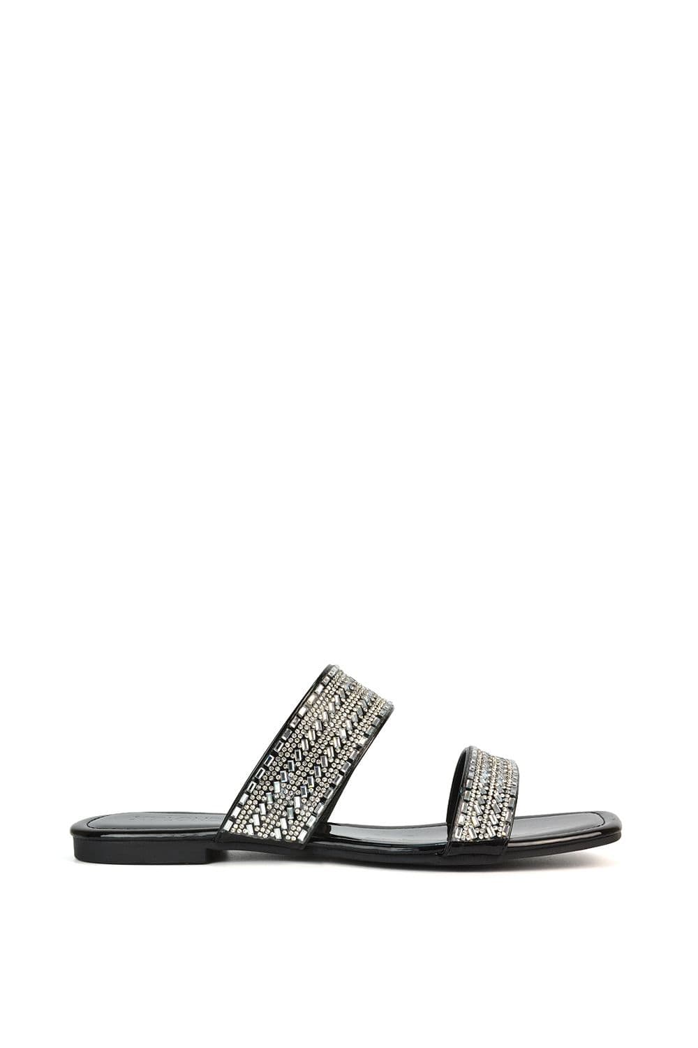 XY London Women's 'Lucy' Slip On Flat Cork Slider Mules in True Black | Size: 8