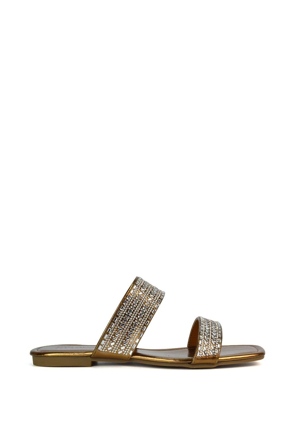 XY London Women's 'Lucy' Slip On Flat Cork Slider Mules in Metallic Gold | Size: 3
