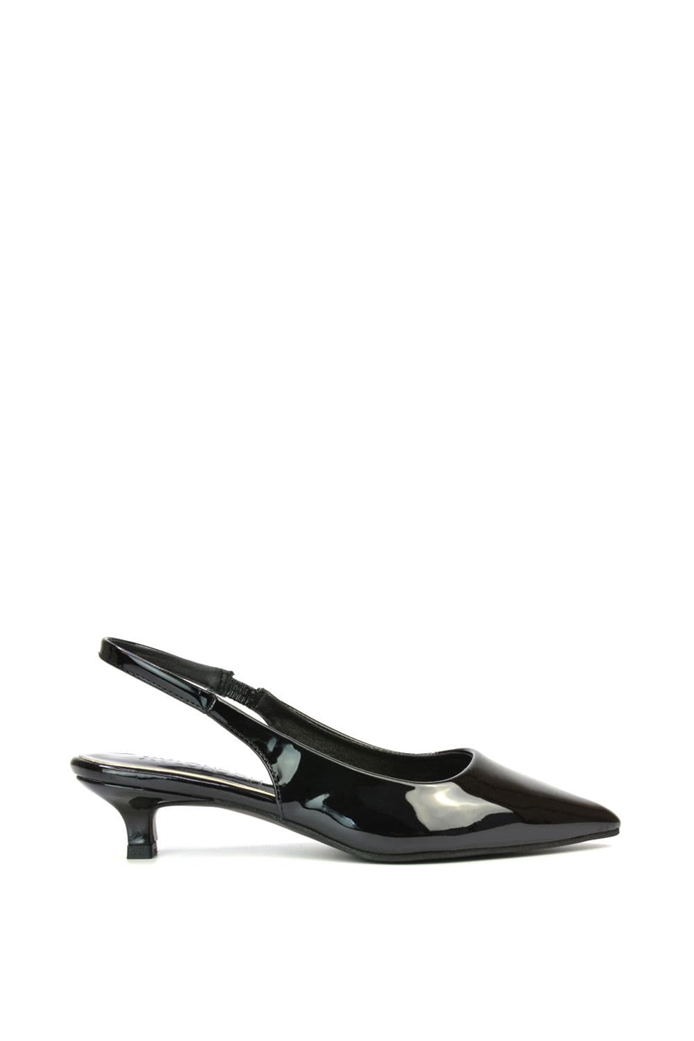 XY London Women's 'Jenny' Pointed Toe Low Kitten Heel Slingback Pumps in True Black | Size: 5