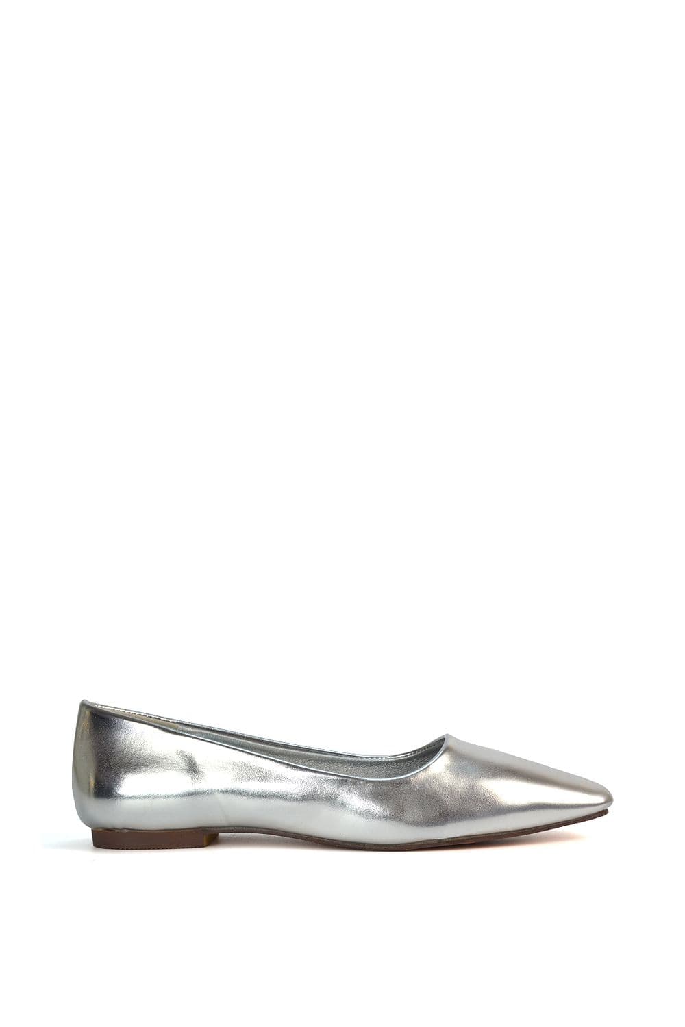 XY London Women's 'Maci' Square Toe Slip On Flat Heel Ballerina Pumps in Metallic Silver | Size: 6
