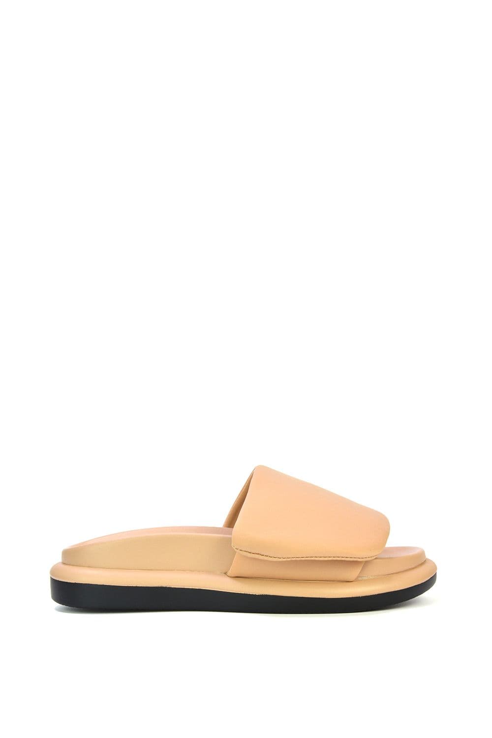 XY London Women's 'Geri' Slip On Adjustable Strap Flatform Slider Flat Sandals in Nude | Size: 6