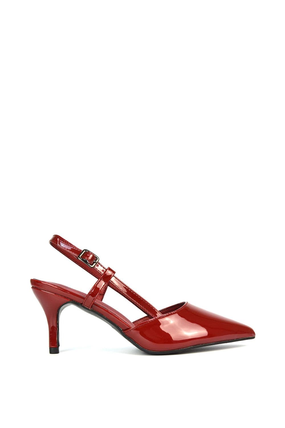 XY London Women's 'Karla' Mid Heel Stilettos Pointed Toe Slingback Court Shoes in Dark Red | Size: 4