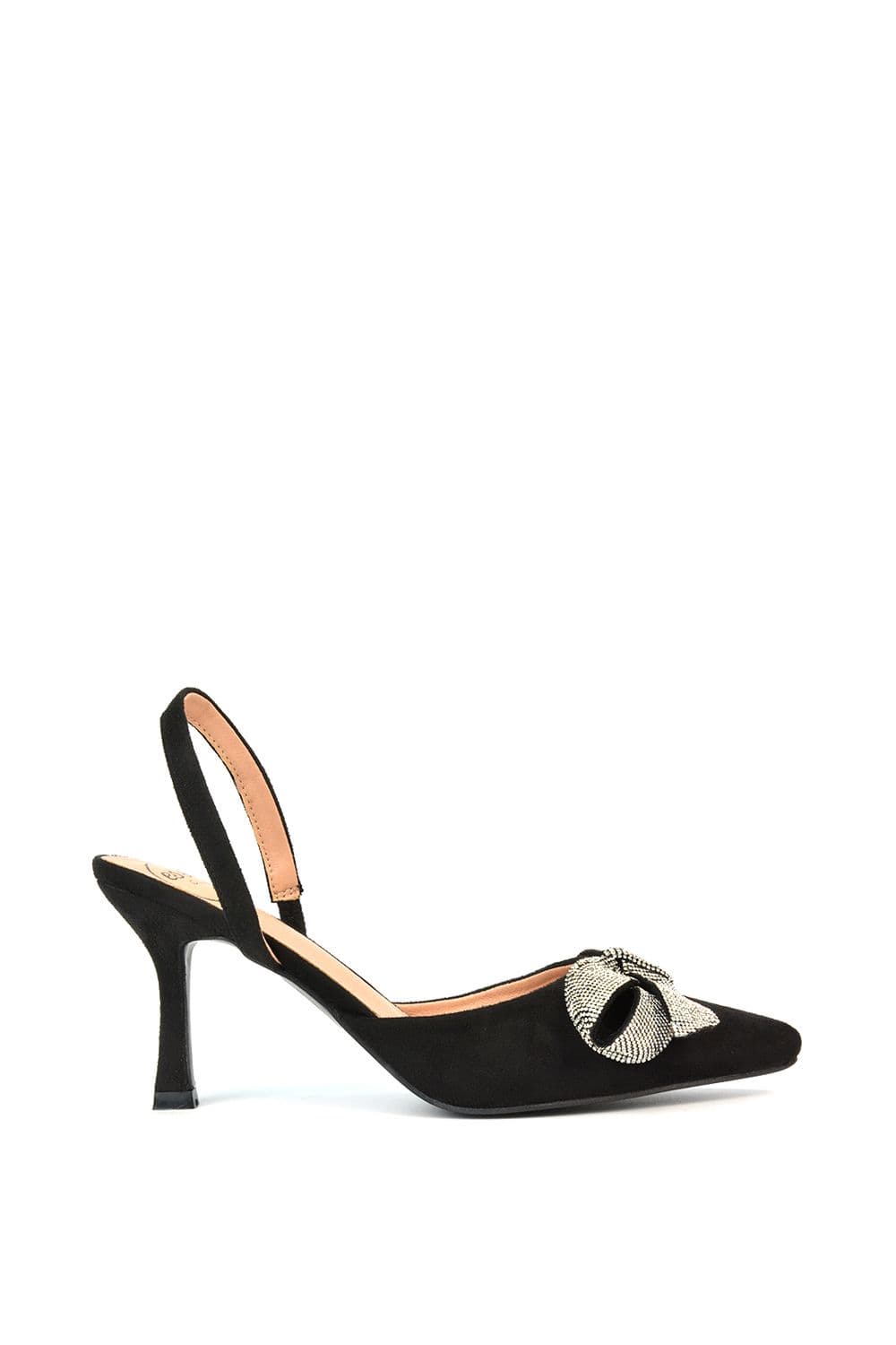 XY London Women's 'Victoria' Diamante Bow Stiletto Slingback High Heel Shoes in Black | Size: 3