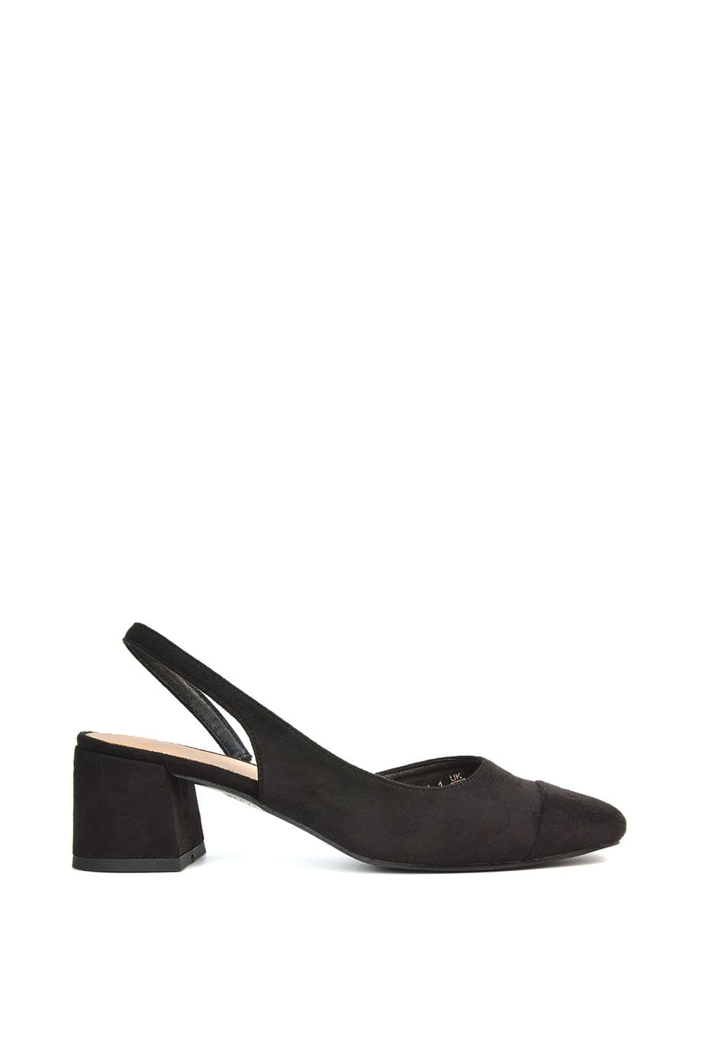 XY London Women's 'Karis' Slingback Block Heel Court Shoes With Square Toe in Jet Black | Size: 3