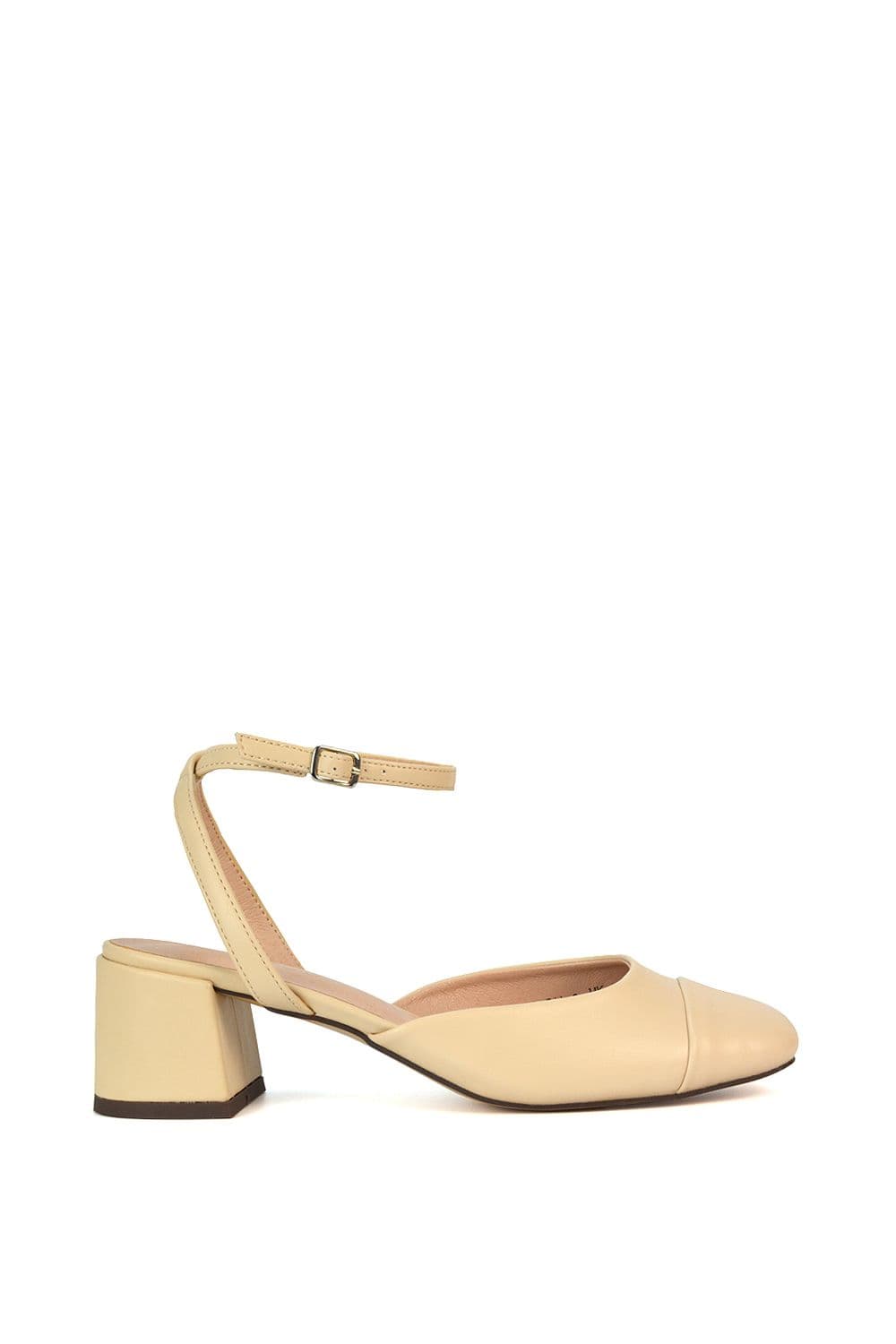 XY London Women's 'Mavis' Low Mid Heel Square Toe Court Shoes With Ankle Strap in Nude | Size: 7