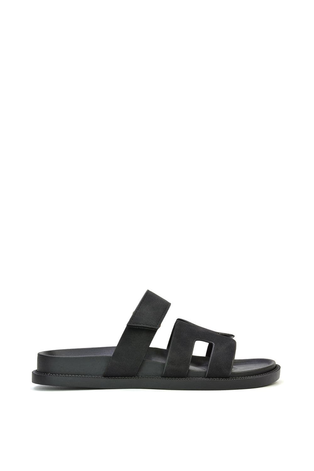 XY London Women's 'Lydia' Flat Slip On Adjustable Strap Slider Sandals in Black | Size: 4