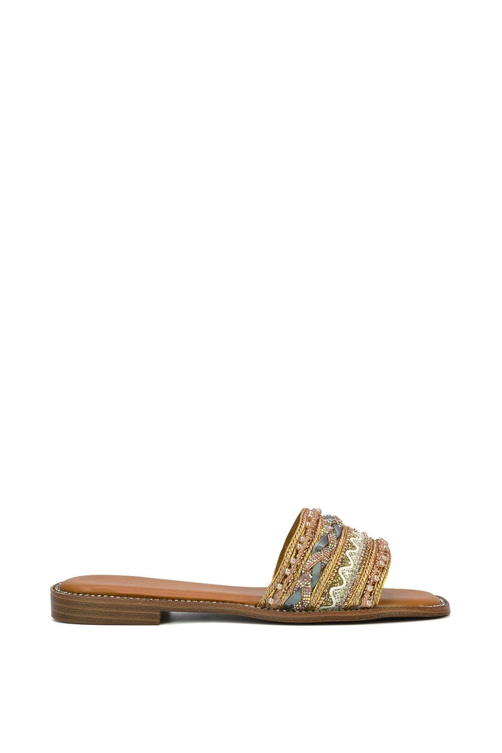 'Tasha'  Diamante Trim Flat Slider Sandals
