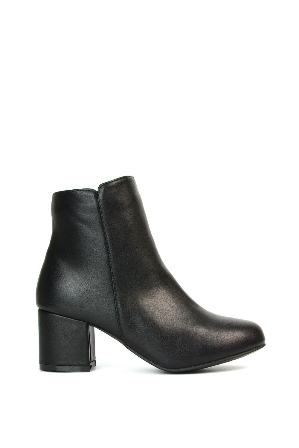 XY London Women's 'Saffy' Mid Block Heel Zip Up Ankle Boots in Black | Size: 4