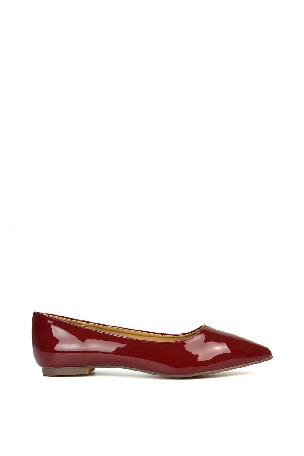 XY London Women's 'Cordelia' Slip on Pointed Toe Flat Ballerina Pump Shoes in Dark Red | Size: 8