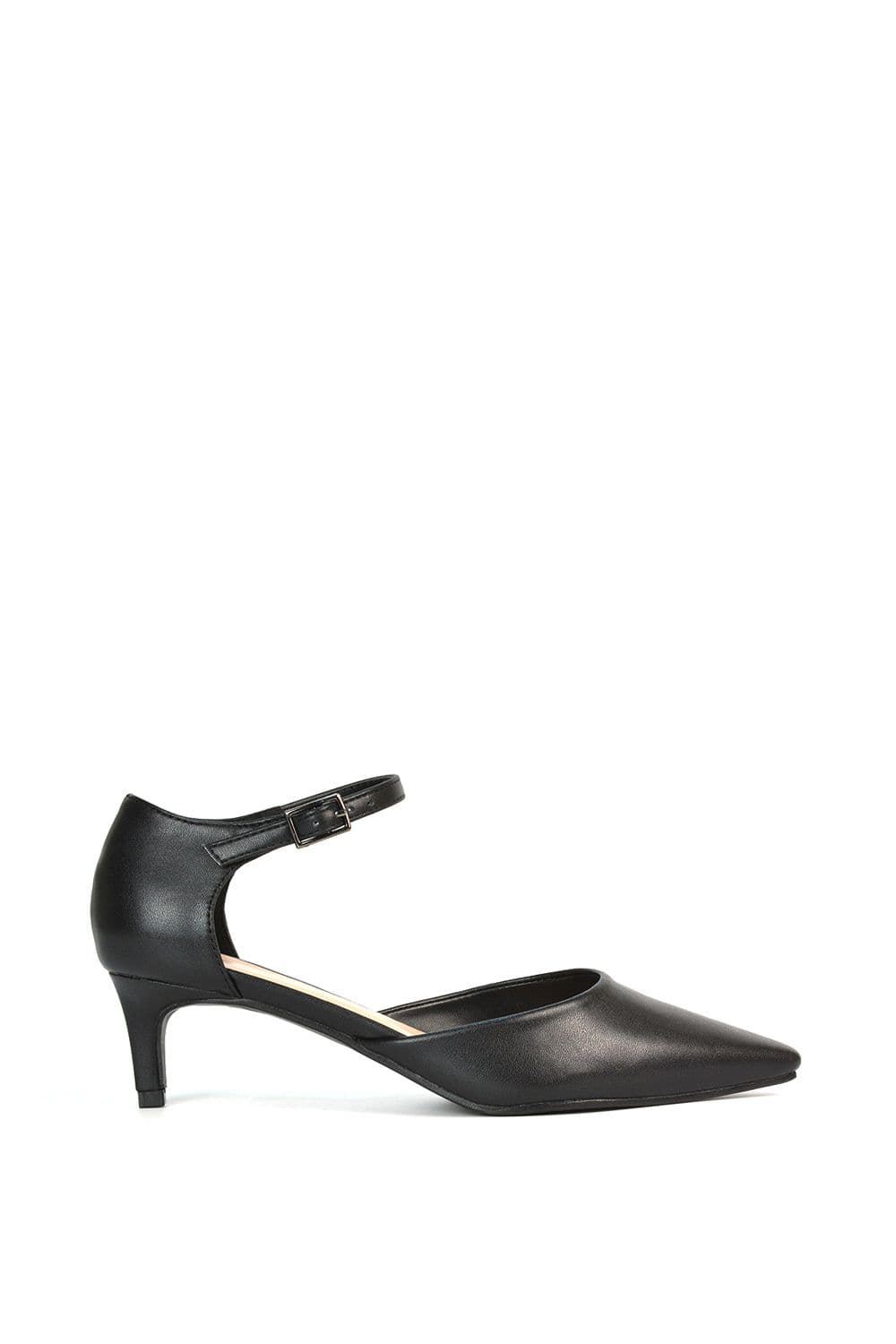 XY London Women's 'Evie' Low Block Heel Court Shoes With Pointed Toe in Black | Size: 7