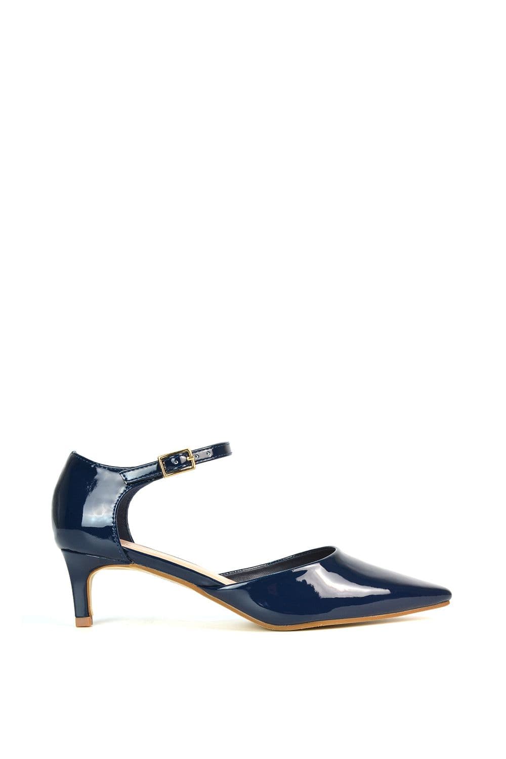 XY London Women's 'Evie' Low Block Heel Court Shoes With Pointed Toe in Navy | Size: 7