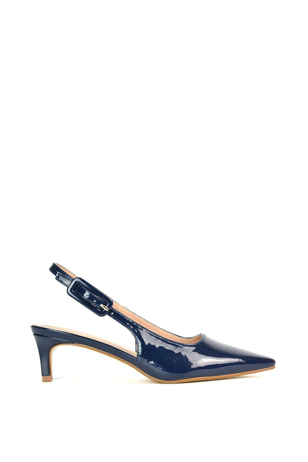 XY London Women's 'Evie' Low Block Heel Court Shoes With Pointed Toe in Navy | Size: 3