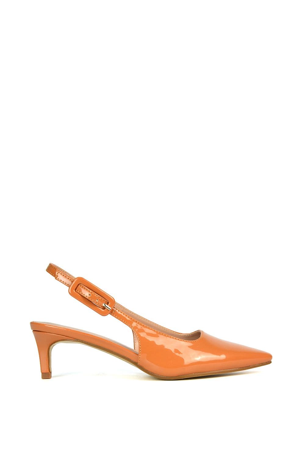 XY London Women's 'Evie' Low Block Heel Court Shoes With Pointed Toe in Peach | Size: 5