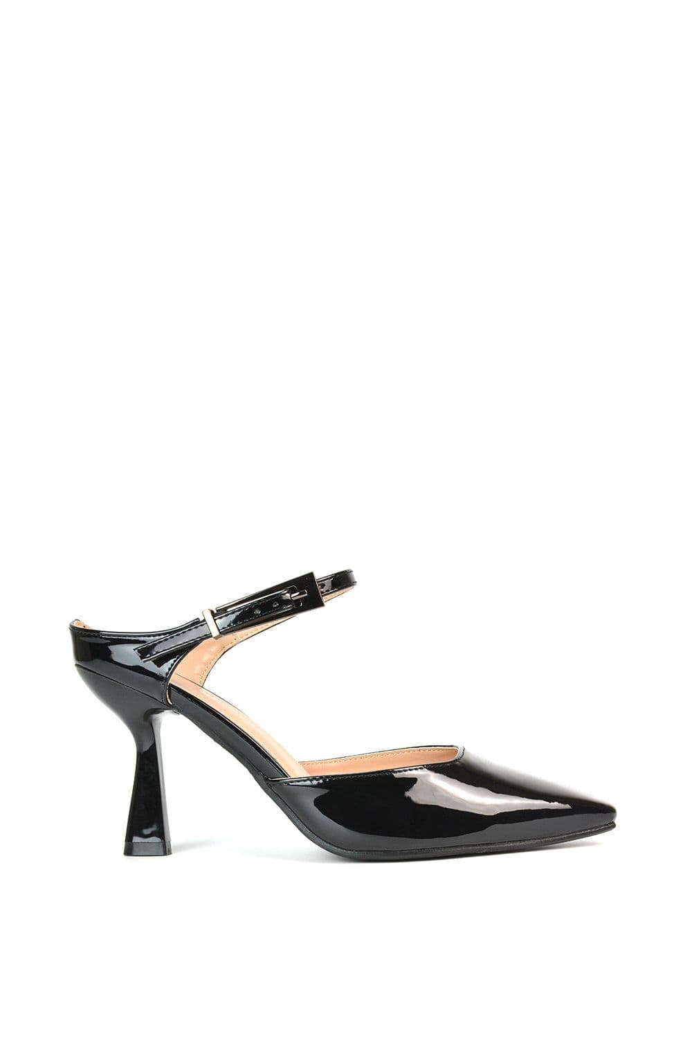 XY London Women's 'Evie' Low Block Heel Court Shoes With Pointed Toe in True Black | Size: 3