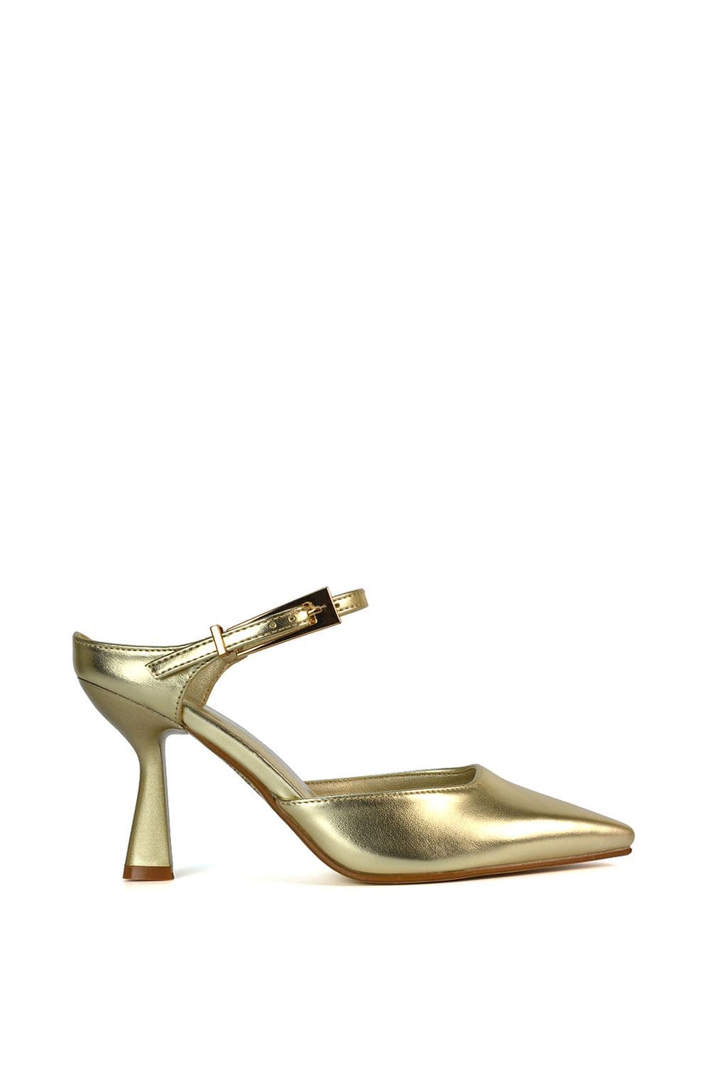 XY London Women's 'Evie' Low Block Heel Court Shoes With Pointed Toe in Metallic Gold | Size: 3