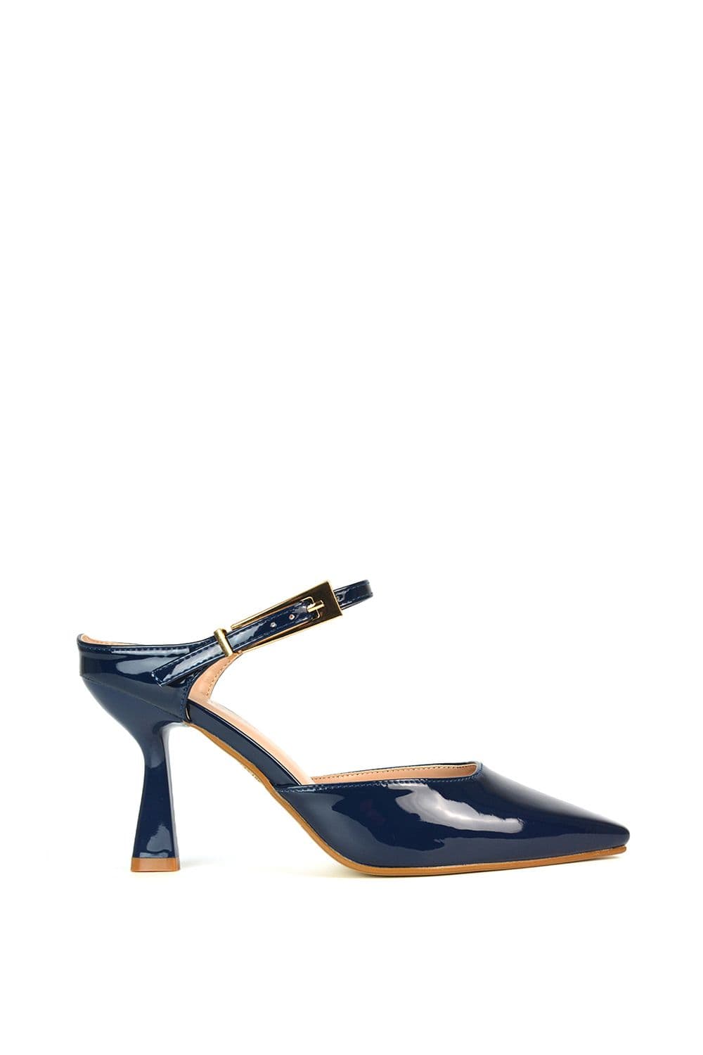 XY London Women's 'Evie' Low Block Heel Court Shoes With Pointed Toe in Navy | Size: 6