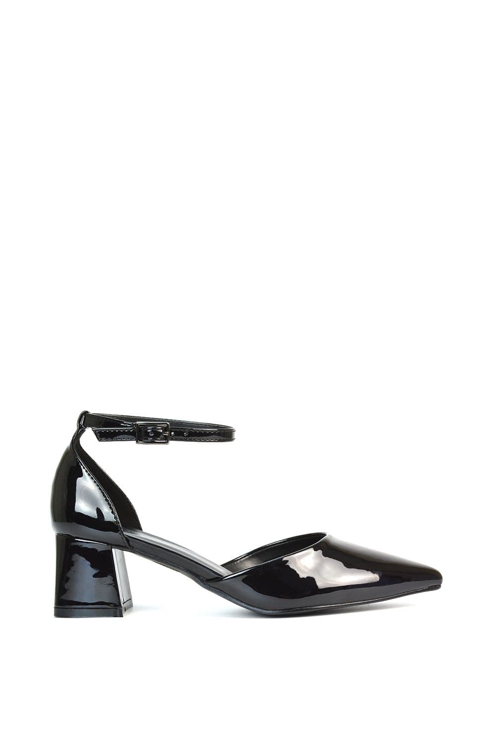 XY London Women's 'Evie' Low Block Heel Court Shoes With Pointed Toe in True Black | Size: 3