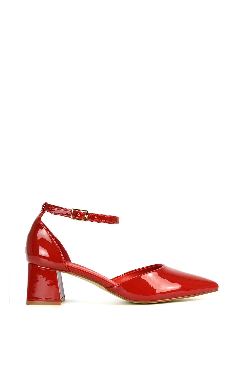 XY London Women's 'Evie' Low Block Heel Court Shoes With Pointed Toe in Red | Size: 8