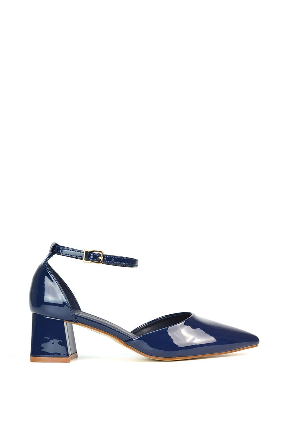 XY London Women's 'Evie' Low Block Heel Court Shoes With Pointed Toe in Navy | Size: 7