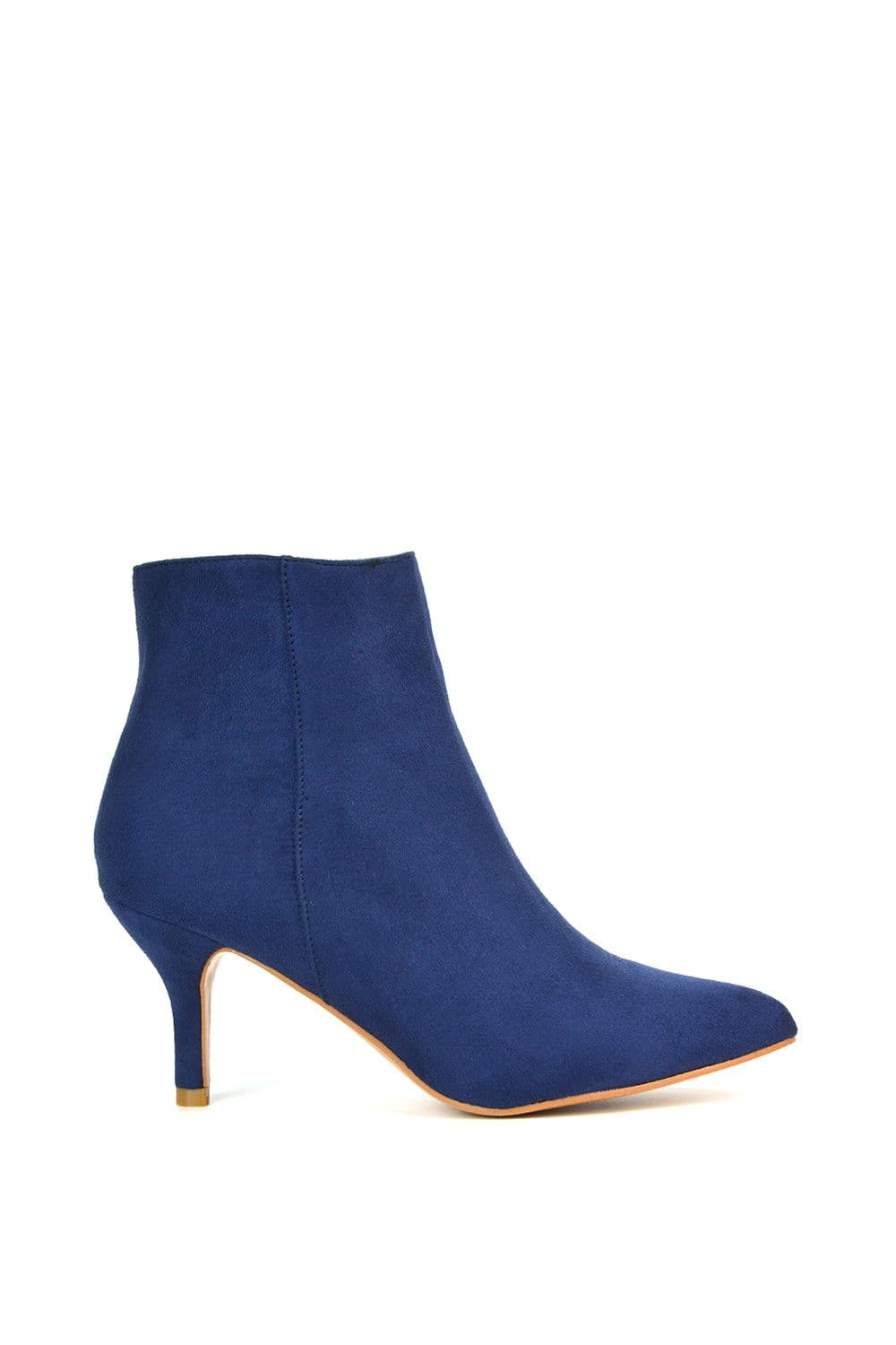 XY London Women's 'Anastsia' Low Mid Kitten High Heel Stiletto Zip-Up Ankle Boots in Navy | Size: 5