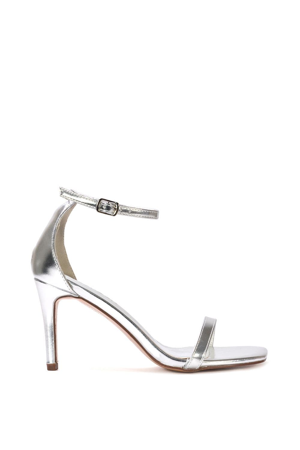 XY London Women's 'Kylie' Strappy Wedge Heel Sandals With Ankle Strap in Metallic Silver | Size: 8