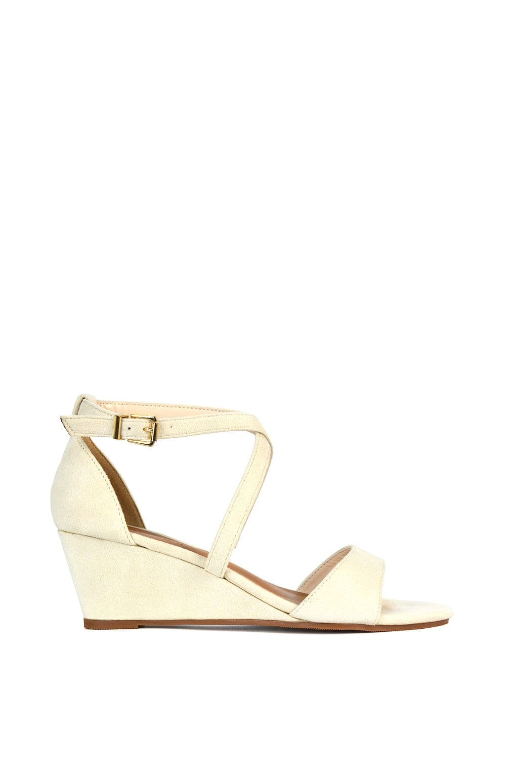 XY London Women's 'Kylie' Strappy Wedge Heel Sandals With Ankle Strap in Nude | Size: 3