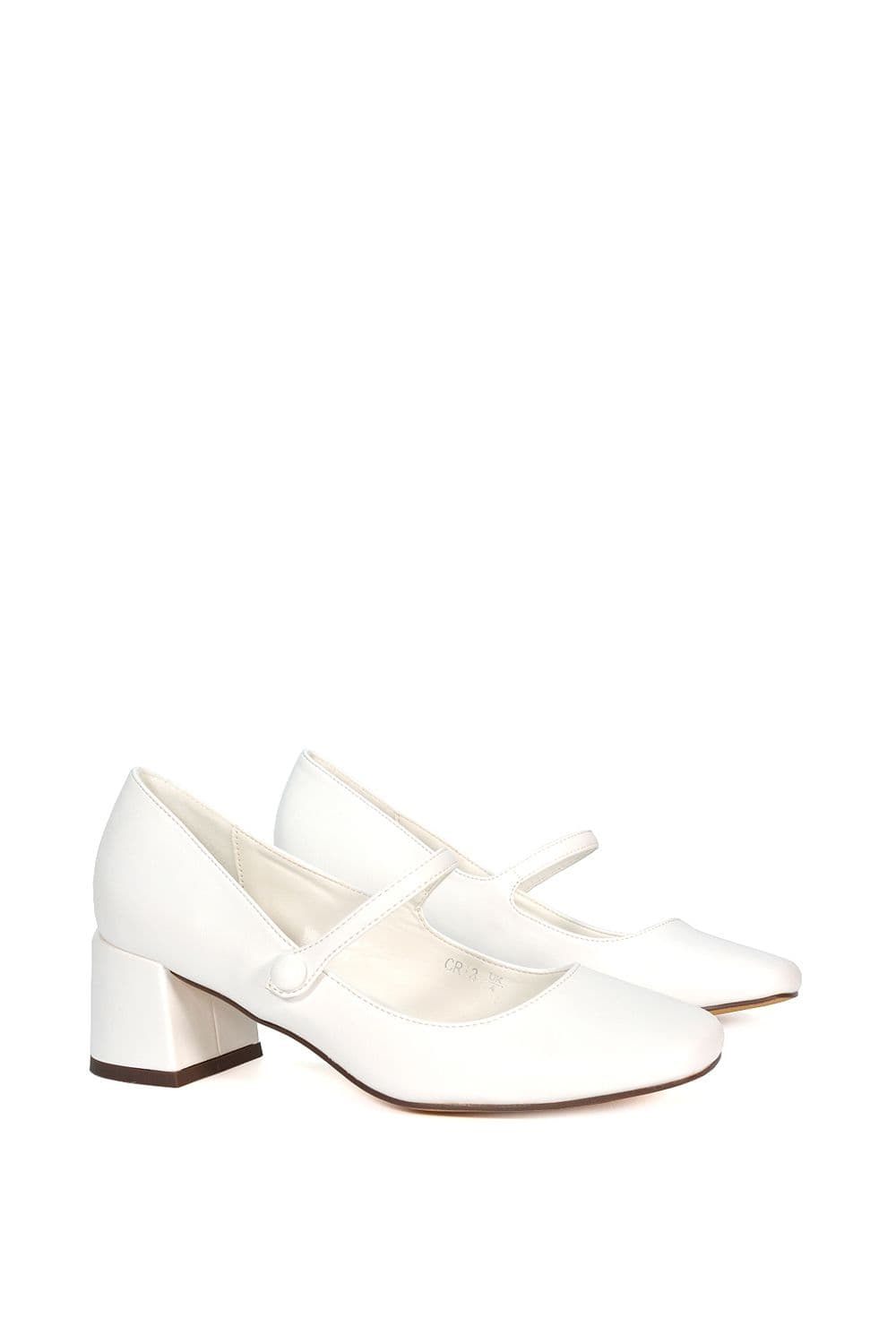 XY London Women's 'Leneka' Mary Jane Low Block Heel Court Shoes in White | Size: 6