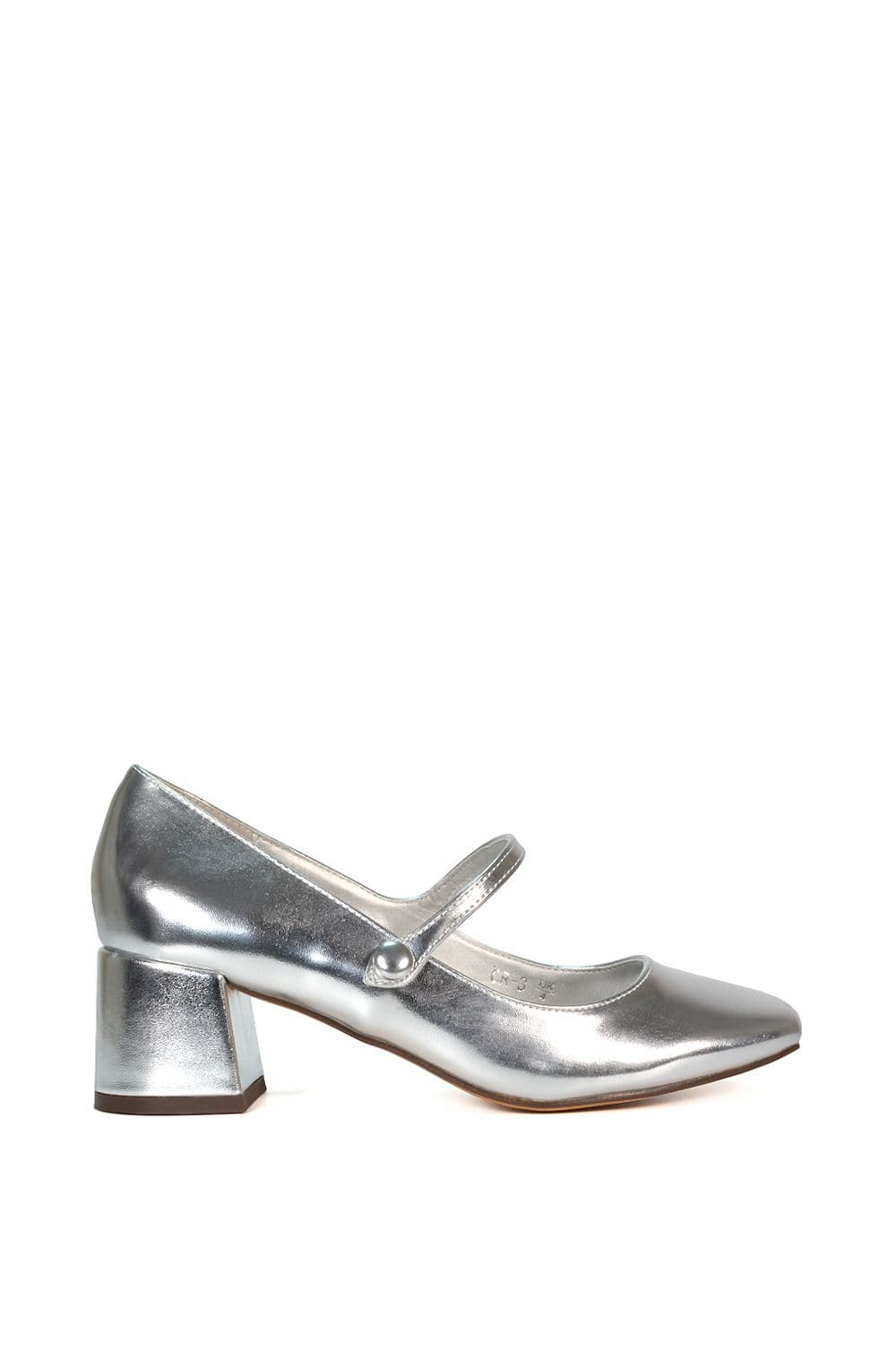 XY London Women's 'Leneka' Mary Jane Low Block Heel Court Shoes in Metallic Silver | Size: 3
