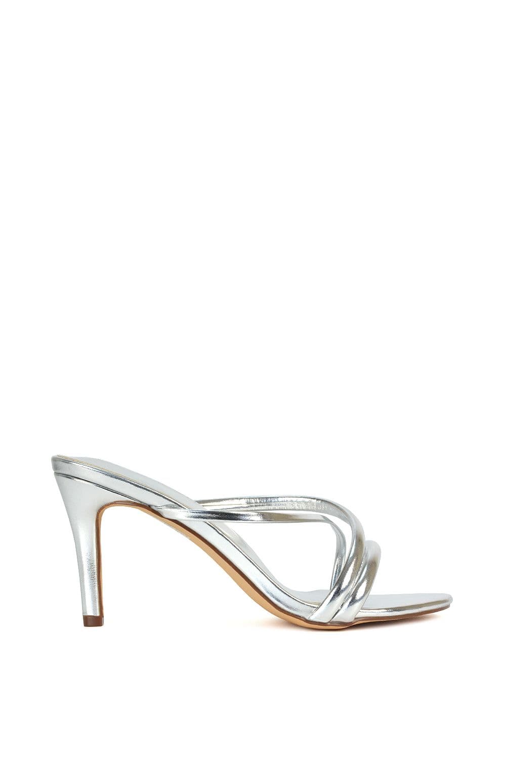 XY London Women's 'Briella' Strappy Sandals With High Block Heels in Metallic Silver | Size: 3