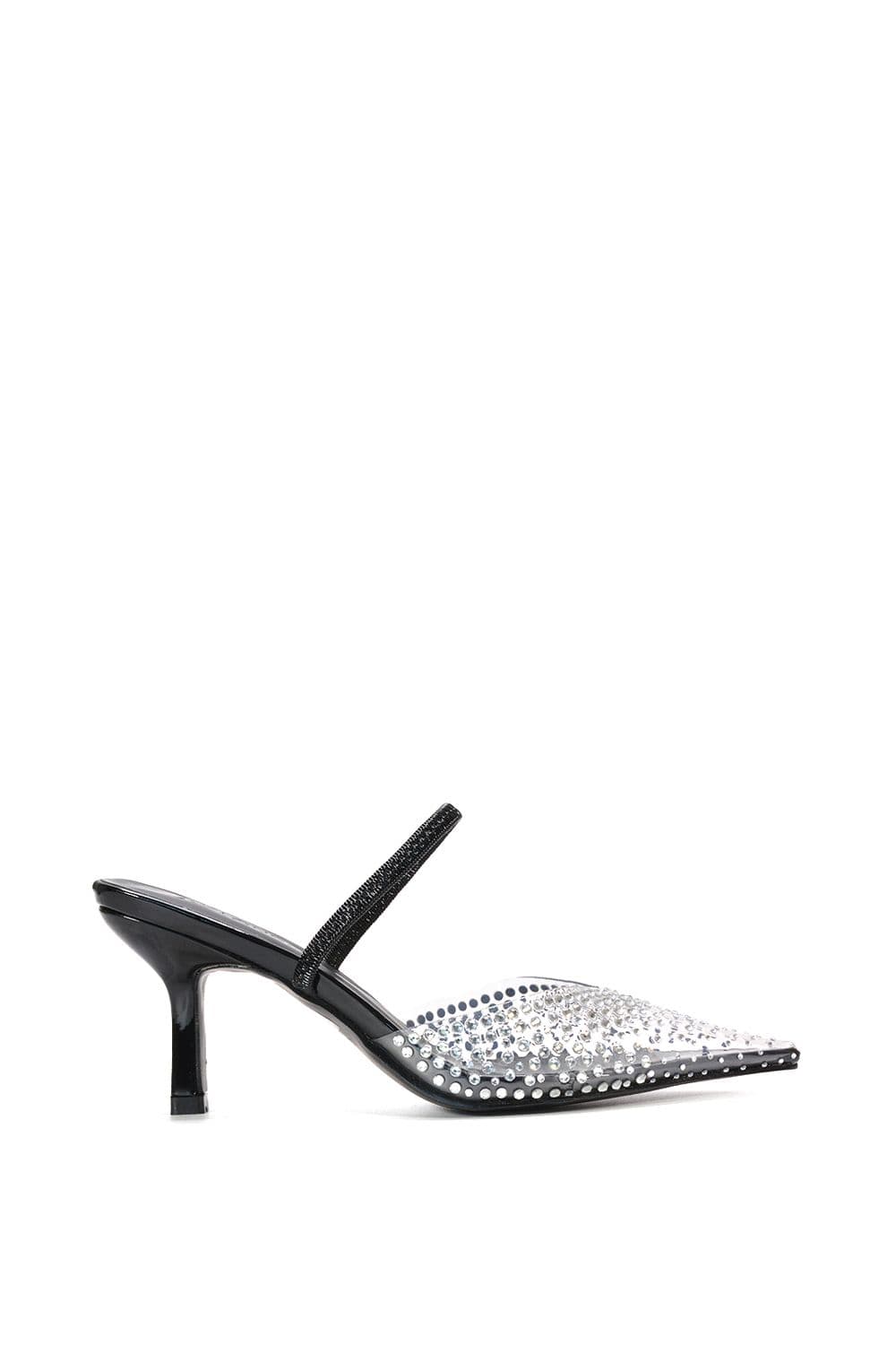 XY London Women's 'Tia' Clear Perspex Diamante Stiletto Heel Slingback Court Shoes in True Black | Size: 4