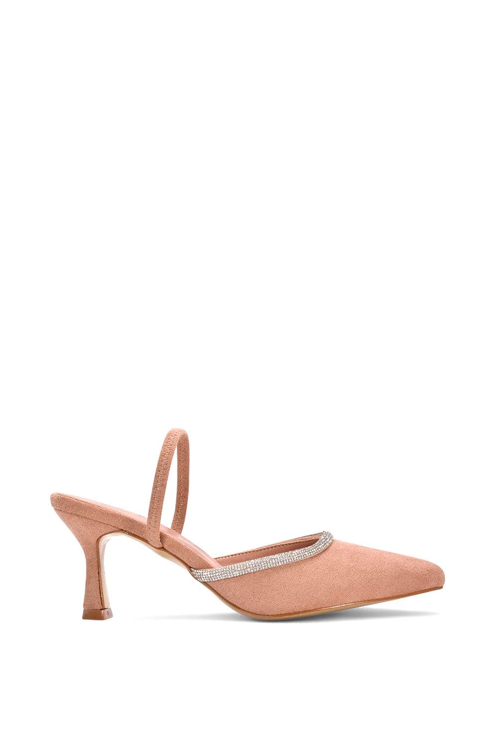 XY London Women's 'Carlene' Diamante Trim Pointed Toe Mid Stiletto Heel Court Heels in Natural | Size: 6