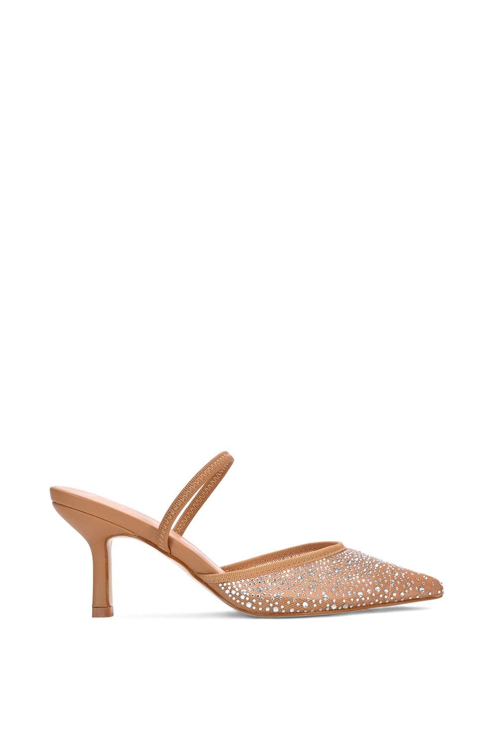 XY London Women's 'Chase' Stiletto Heel Court Shoes With Mesh & Rhinestones in Beige | Size: 4