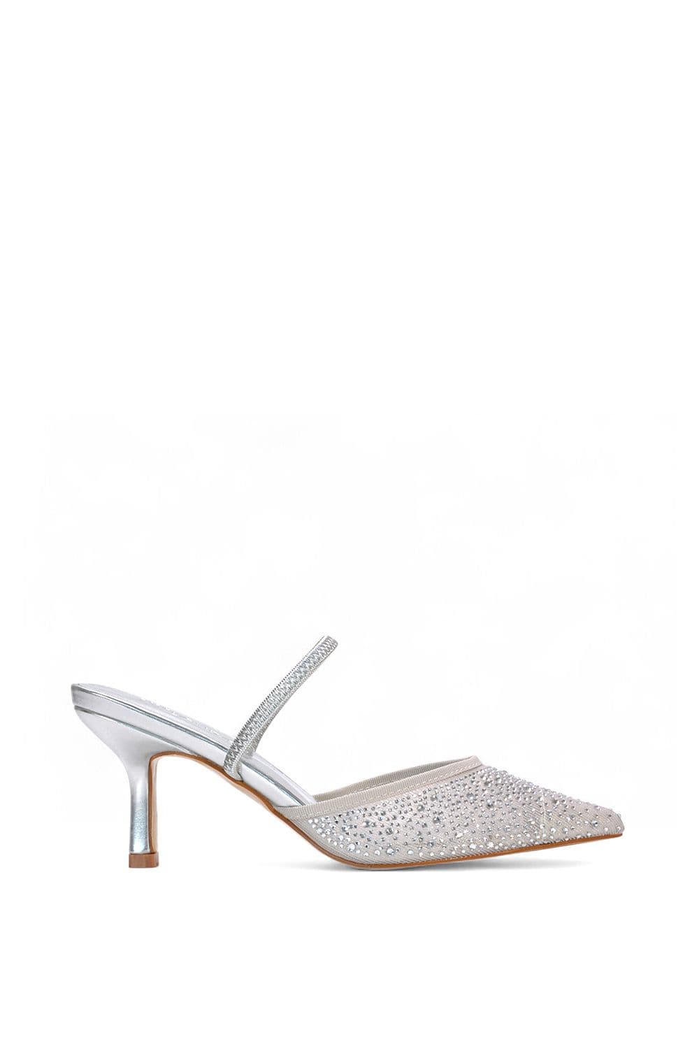 XY London Women's 'Chase' Stiletto Heel Court Shoes With Mesh & Rhinestones in Silver | Size: 4