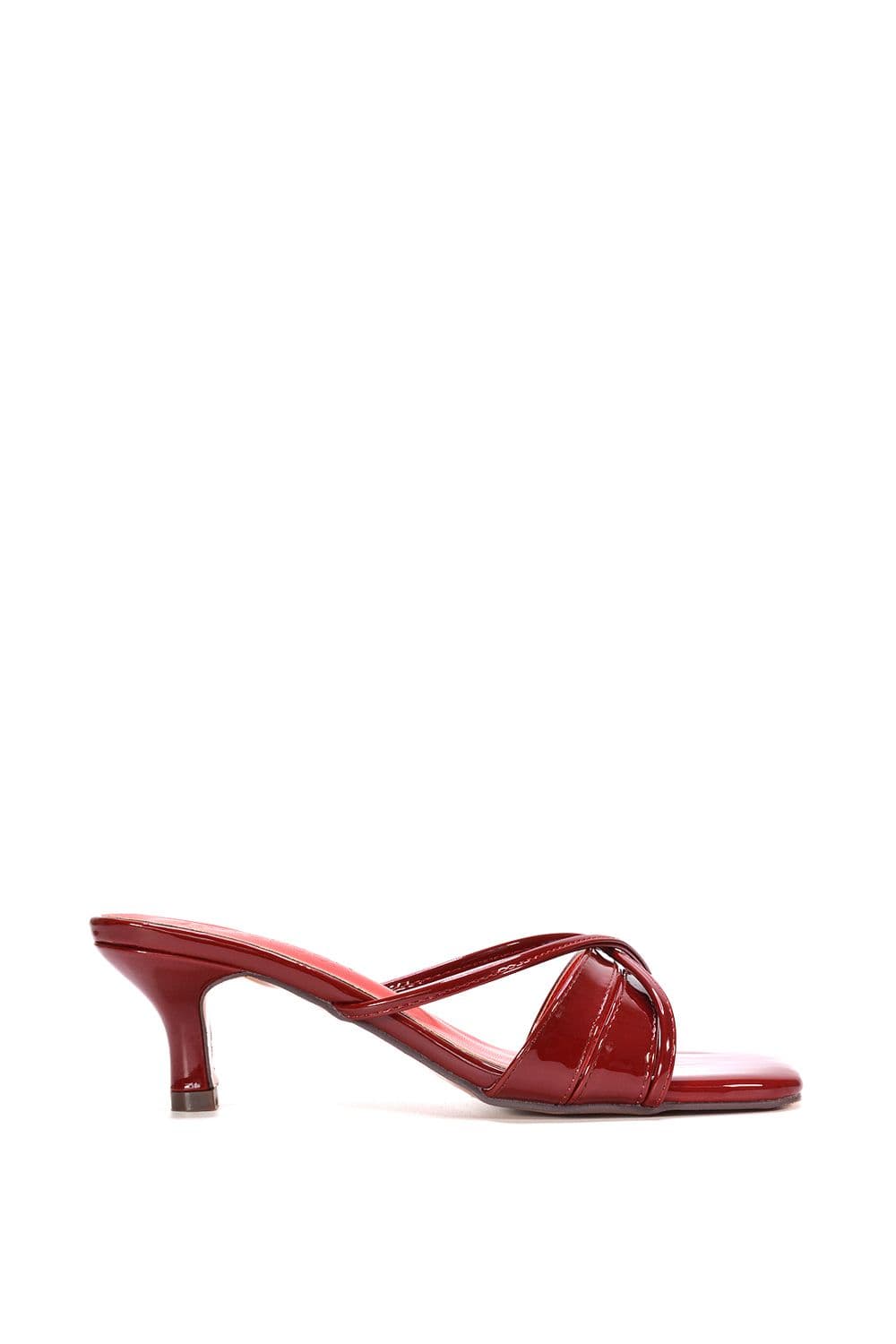 XY London Women's 'Claudia' Mid Heeled Sandal Slip On Mules With Square Toe in Red | Size: 5