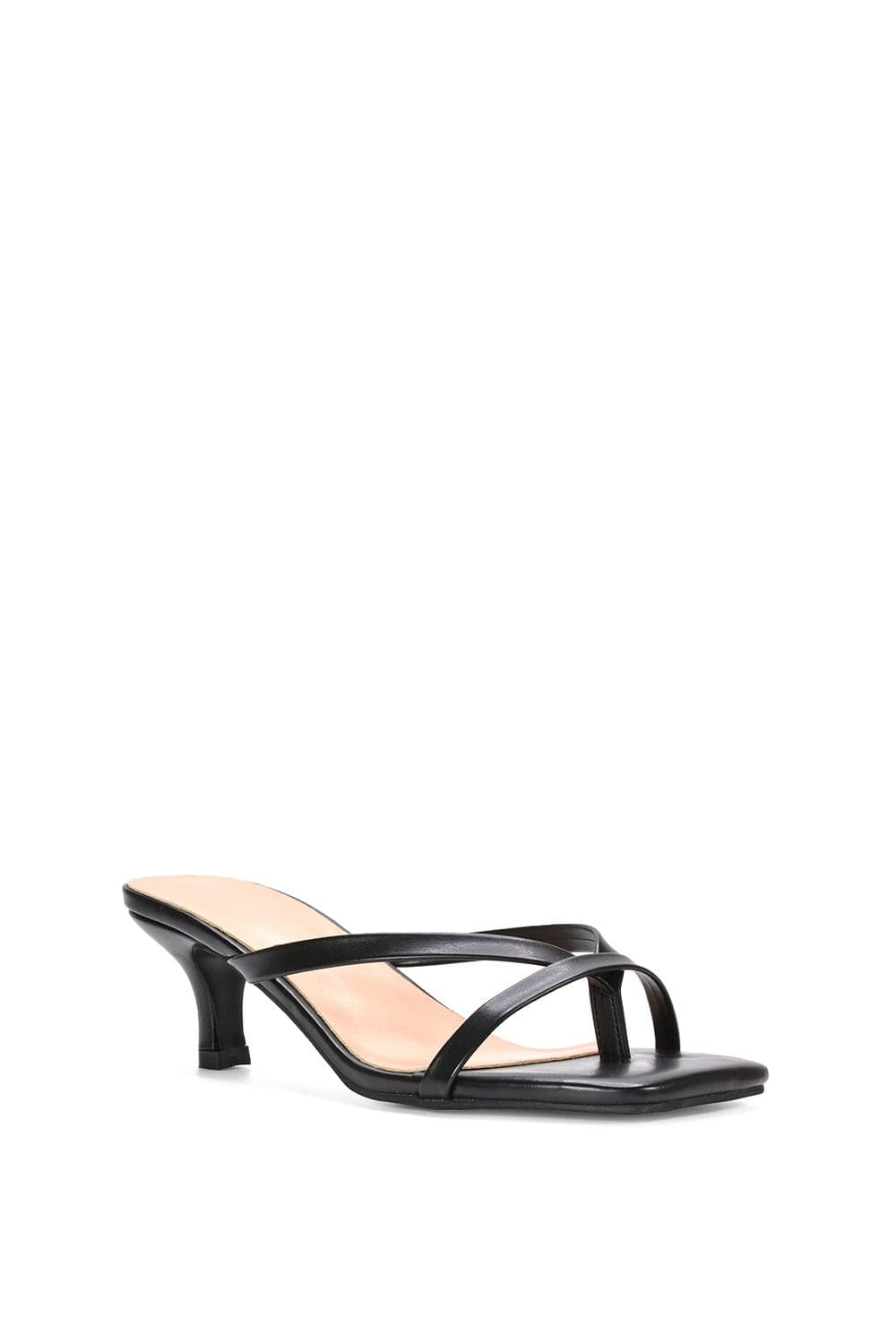 XY London Women's 'Tiana' Slip On Mid Kitten Heel Mules Square Toe Sandals in Black | Size: 8