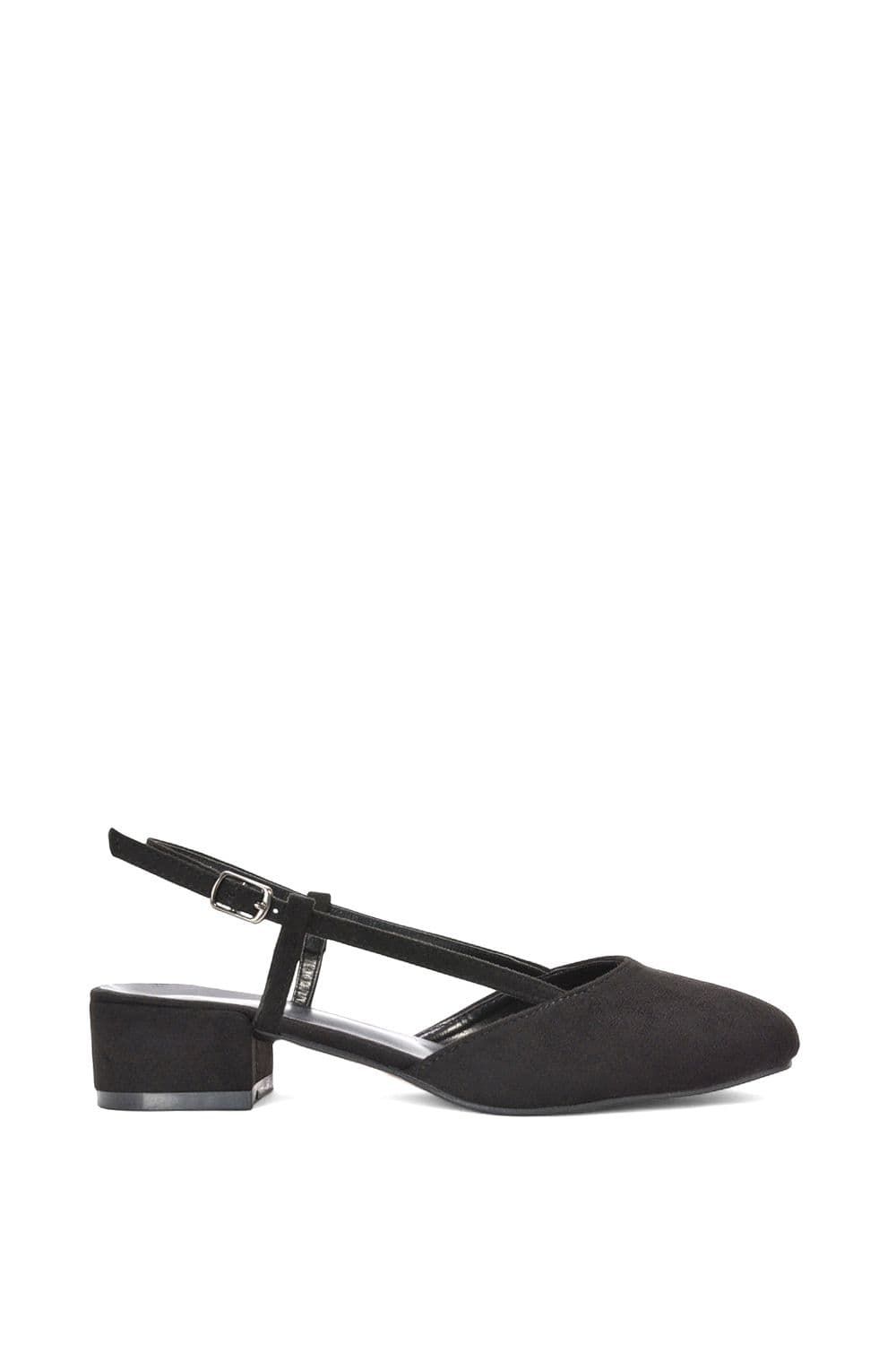 XY London Women's 'Kira' Low Heel Court Shoes With Slingback & Buckle in Jet Black | Size: 5