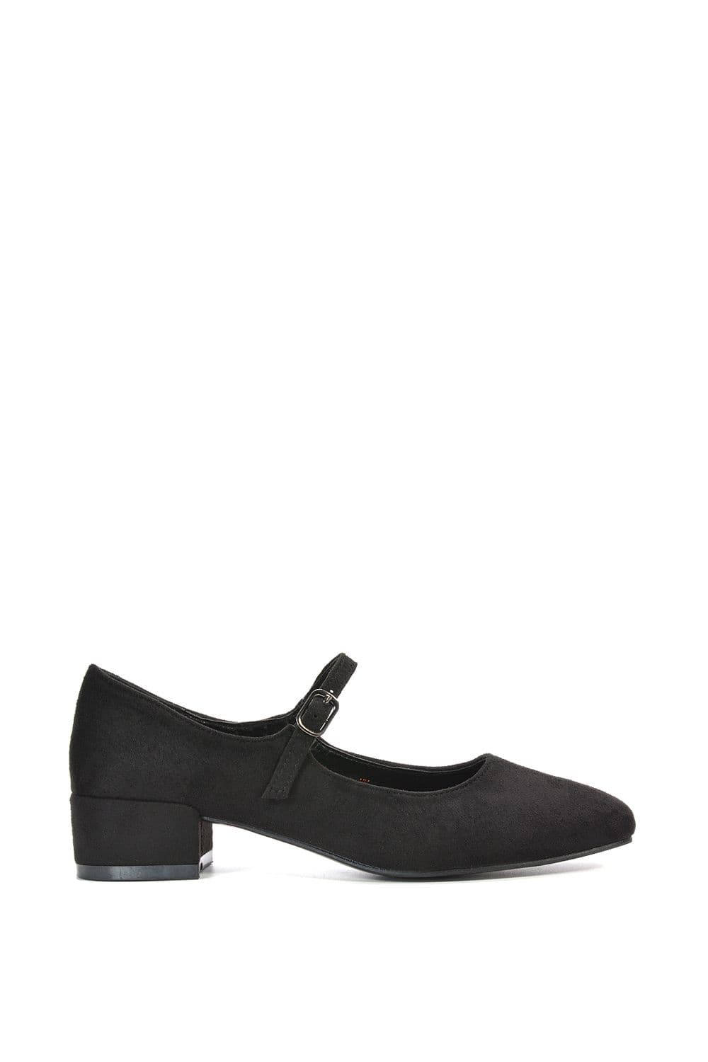 XY London Women's 'Jenna' Mary Jane Square Toe Low Heel Buckle Strap Court Shoes in Jet Black | Size: 7