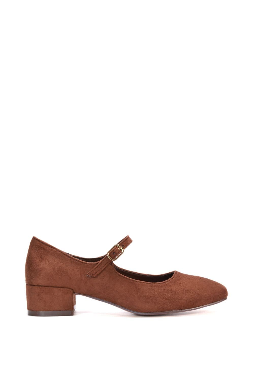 XY London Women's 'Jenna' Mary Jane Square Toe Low Heel Buckle Strap Court Shoes in Brown | Size: 6
