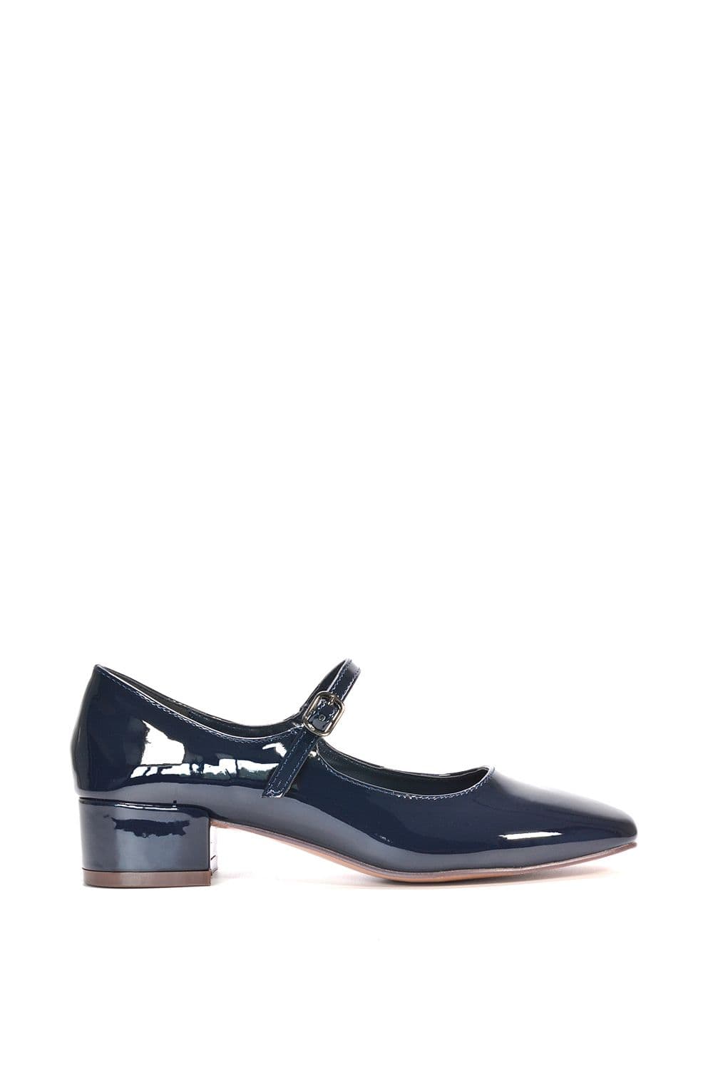 XY London Women's 'Jenna' Mary Jane Square Toe Low Heel Buckle Strap Court Shoes in Navy | Size: 8