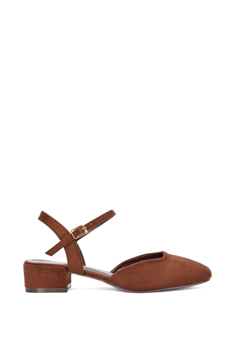 XY London Women's 'Hilary' Square Closed Toe Strappy Court Shoe Low Heels in Brown | Size: 3