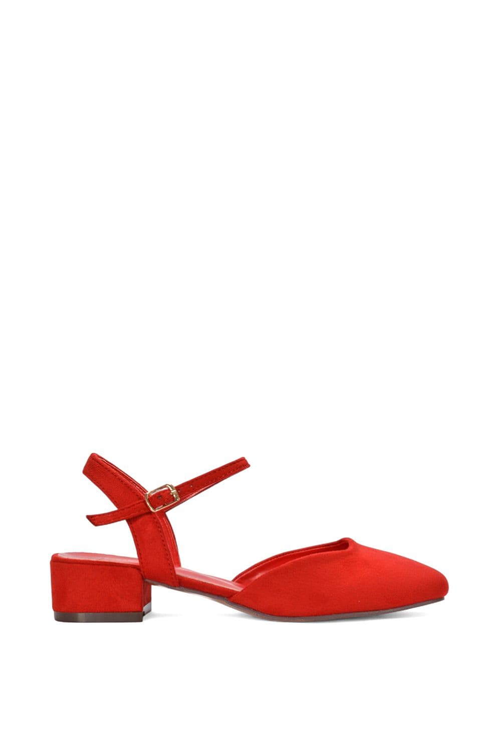 XY London Women's 'Hilary' Square Closed Toe Strappy Court Shoe Low Heels in Red | Size: 5